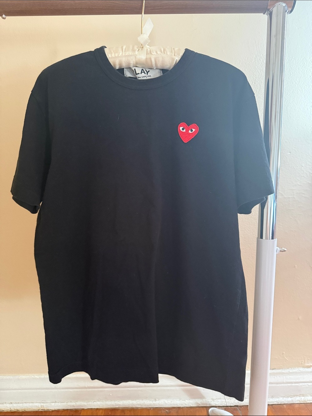 Comme des Garcons PLAY Black Tee with Red Heart Patch